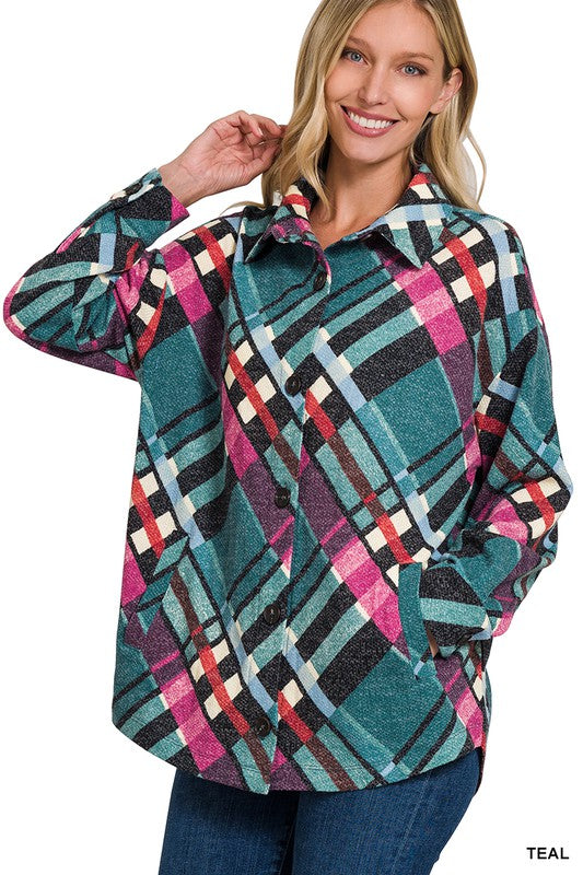 Women Jacquard Plaid Shacket With Pockets | Zarnesh