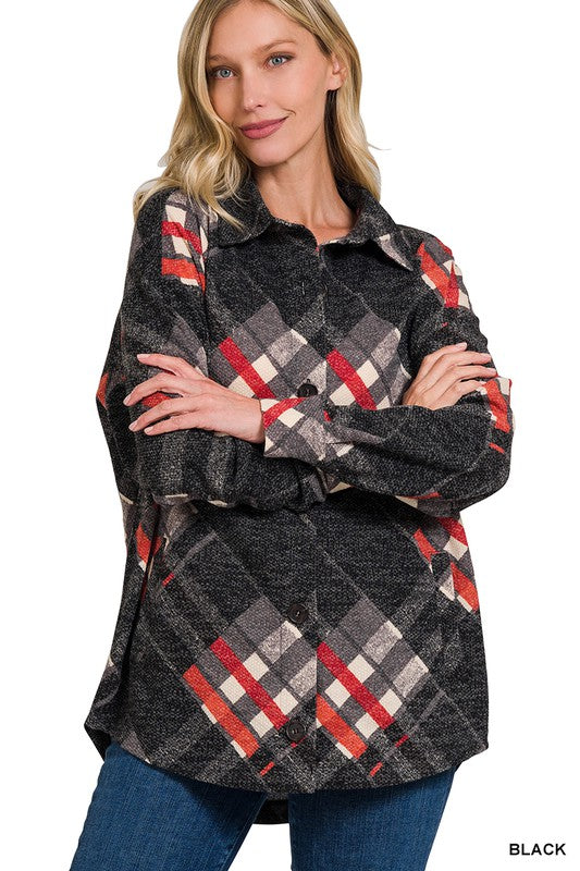 Women Jacquard Plaid Shacket With Pockets | Zarnesh