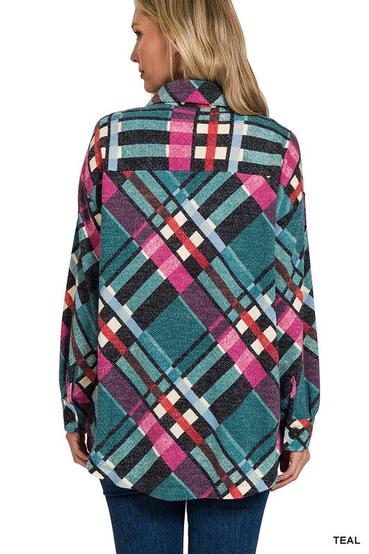 Women Jacquard Plaid Shacket With Pockets | Zarnesh