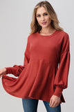 Women Pullover Long Puff Sleeves Soft Knit Babydoll Mini Dress Zarnesh
