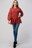 Women Pullover Long Puff Sleeves Soft Knit Babydoll Mini Dress Zarnesh