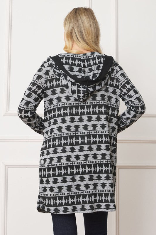 Women Plus Long Tribal Print Hooded Cardigan | Zarnesh