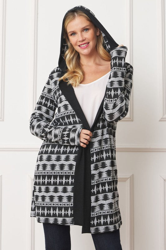 Women Plus Long Tribal Print Hooded Cardigan | Zarnesh