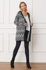 Women Plus Long Tribal Print Hooded Cardigan | Zarnesh