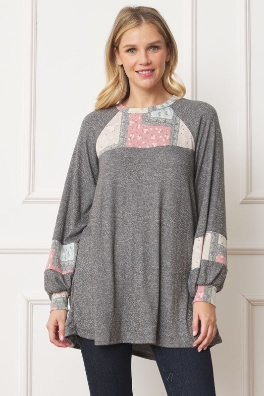 Women Patchwork Panel Accent A-Line Tunic | Zarnesh