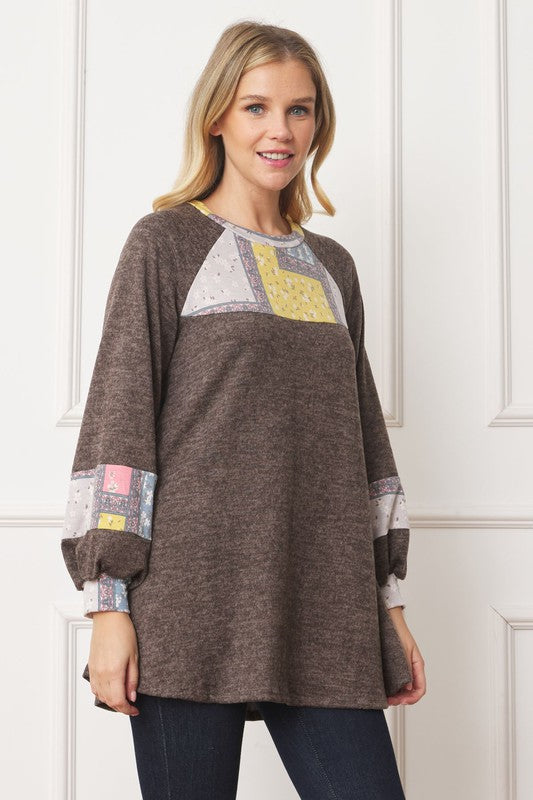 Women Patchwork Panel Accent A-Line Tunic | Zarnesh