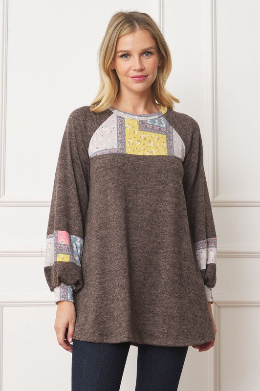 Women Patchwork Panel Accent A-Line Tunic | Zarnesh