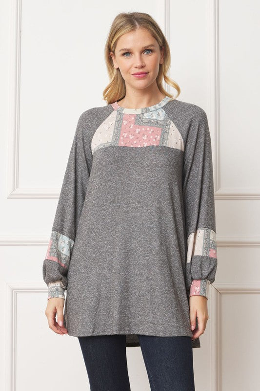 Women Patchwork Panel Accent A-Line Tunic | Zarnesh