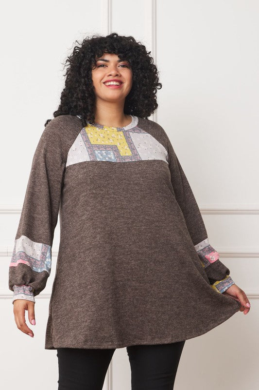 Women's Plus Patchwork Panel Accent A-Line Tunic | Zarnesh