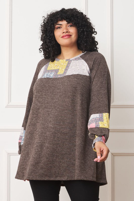 Women's Plus Patchwork Panel Accent A-Line Tunic | Zarnesh