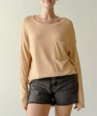 Women Bamboo Waffle Long Sleeve Oversized Pullover Top Zarnesh