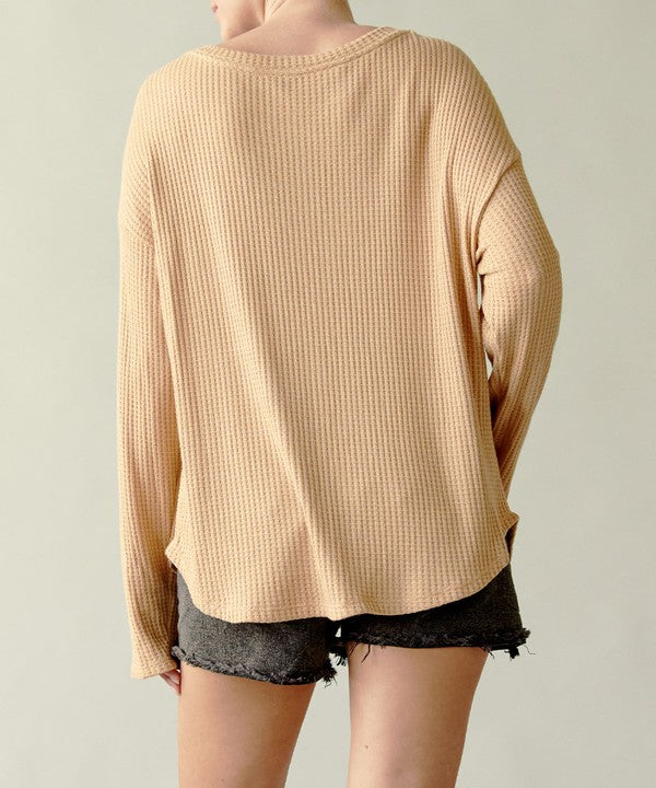Women Bamboo Waffle Long Sleeve Oversized Pullover Top Zarnesh