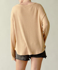 Women Bamboo Waffle Long Sleeve Oversized Pullover Top Zarnesh
