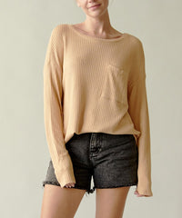 Women Bamboo Waffle Long Sleeve Oversized Pullover Top Zarnesh