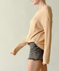 Women Bamboo Waffle Long Sleeve Oversized Pullover Top Zarnesh
