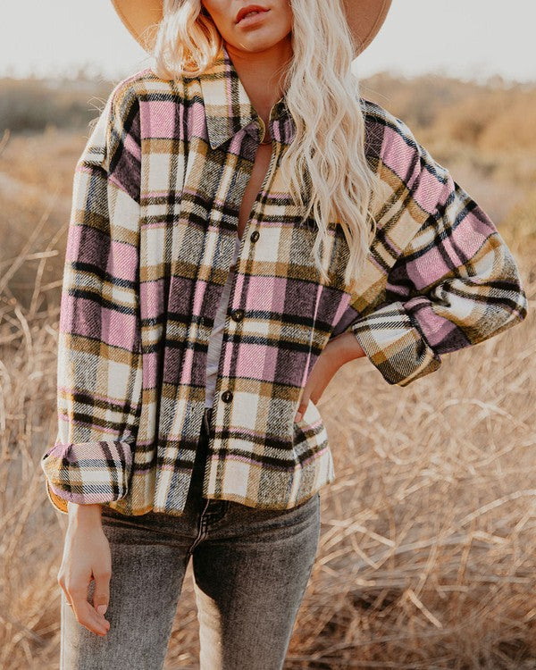 Women Casual Plaid Button Closure Shacket | Zarnesh