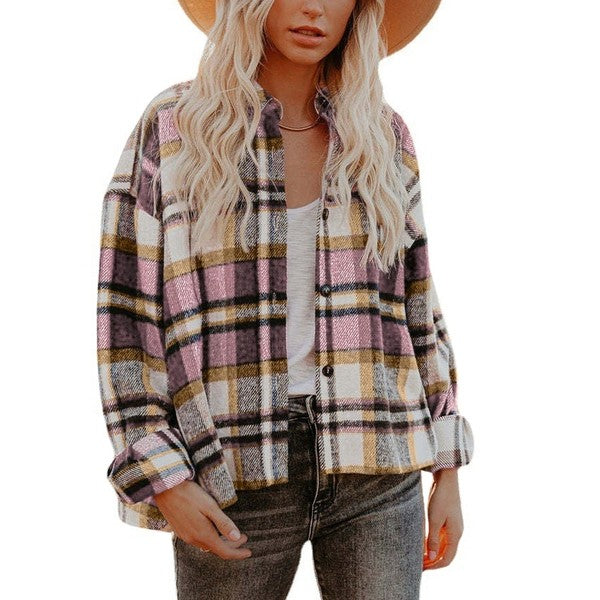 Women Casual Plaid Button Closure Shacket | Zarnesh