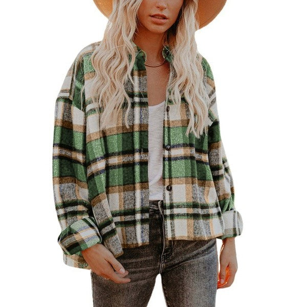 Women Casual Plaid Button Closure Shacket | Zarnesh