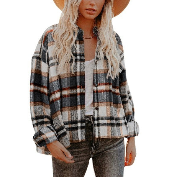 Women Casual Plaid Button Closure Shacket | Zarnesh