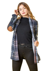 Women Multi Color Plaid Elbow Patch Cardigan | Zarnesh