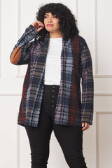 Women Multi Color Plaid Elbow Patch Cardigan | Zarnesh