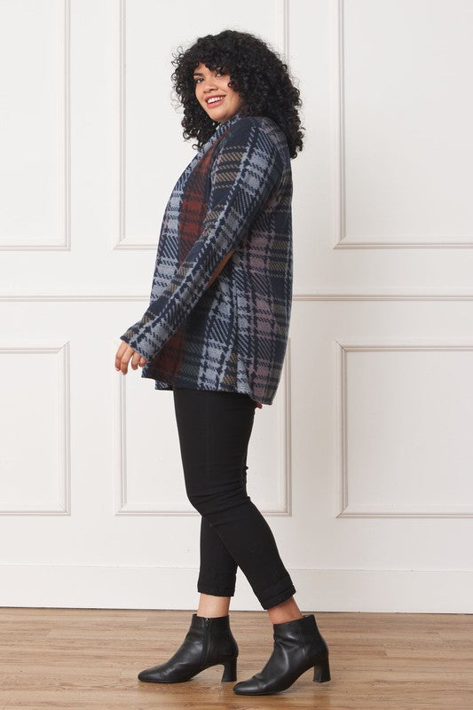 Women’s Plus Multi Color Plaid Elbow Patch Cardigan | Zarnesh