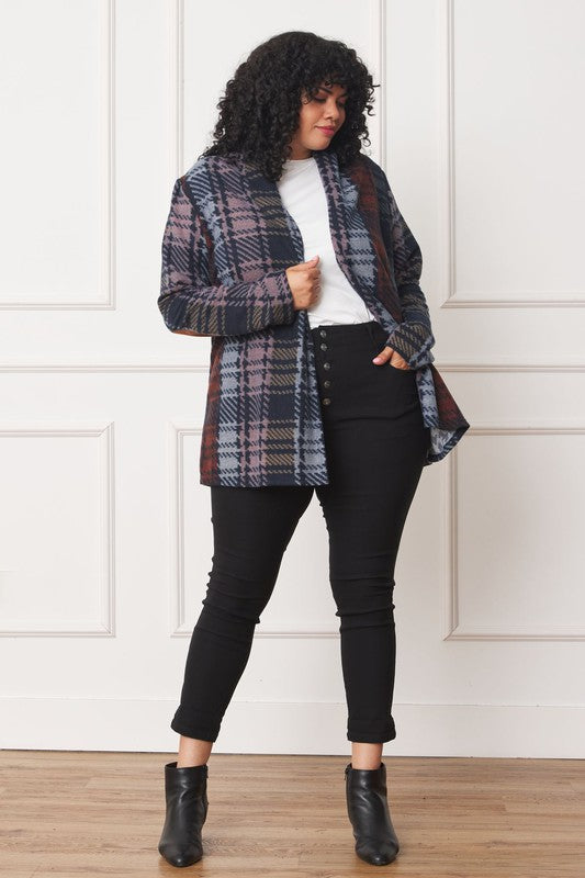 Women’s Plus Multi Color Plaid Elbow Patch Cardigan | Zarnesh