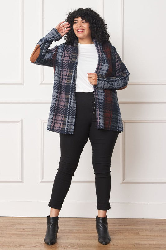 Women’s Plus Multi Color Plaid Elbow Patch Cardigan | Zarnesh