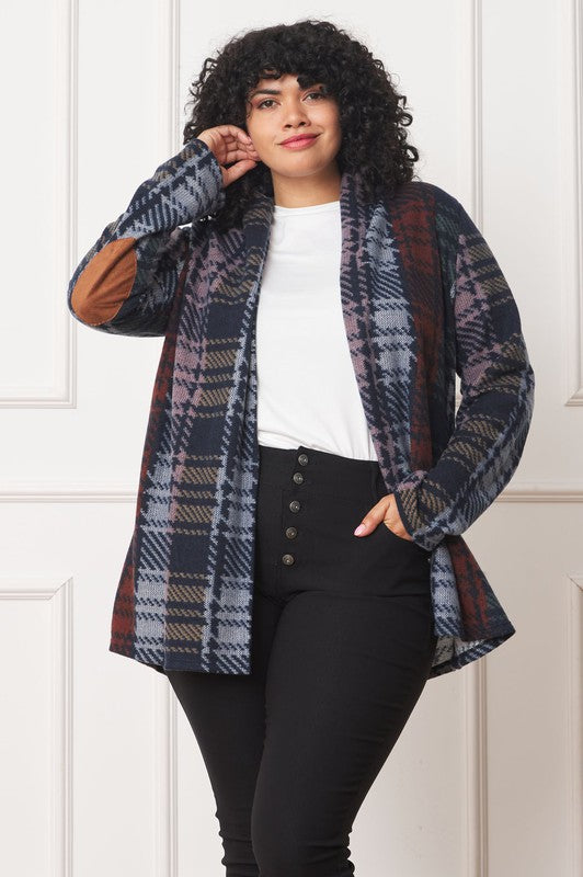 Women’s Plus Multi Color Plaid Elbow Patch Cardigan | Zarnesh