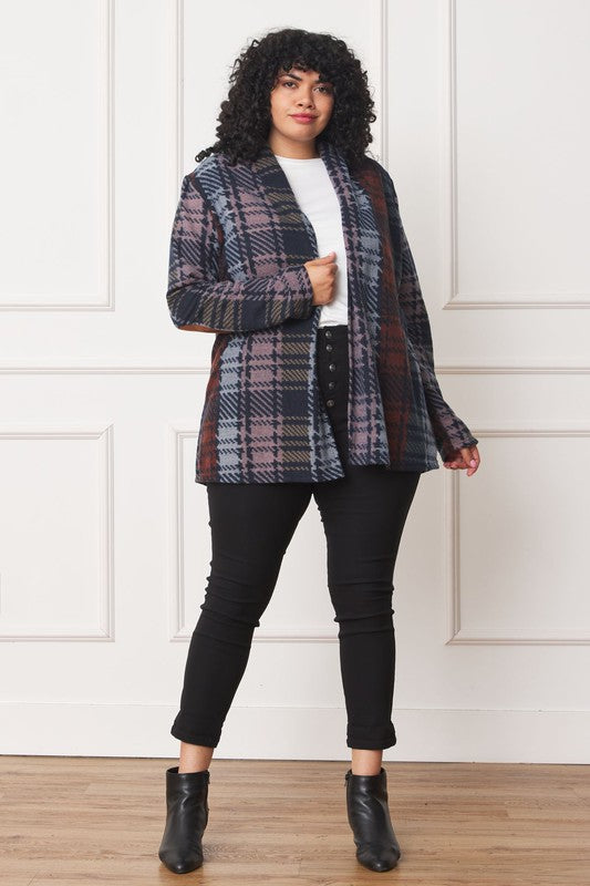 Women’s Plus Multi Color Plaid Elbow Patch Cardigan | Zarnesh