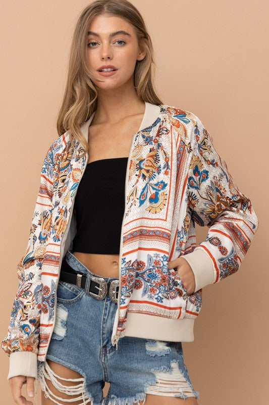 Women Reversible Satin Paisley Bomber Jacket | Zarnesh