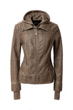Women Hood PU Leather Jacket | Zarnesh
