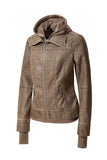 Women Hood PU Leather Jacket | Zarnesh