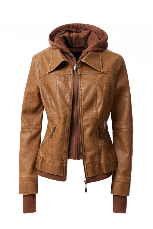 Women Hood PU Leather Jacket | Zarnesh