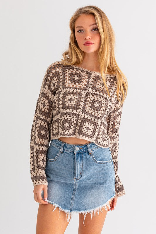 Women's Long Sleeve Crochet Top | Zarnesh