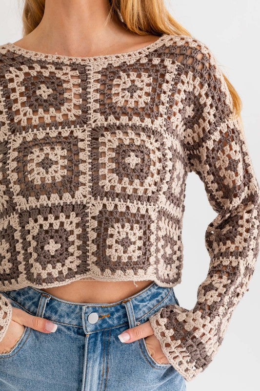 Women's Long Sleeve Crochet Top | Zarnesh