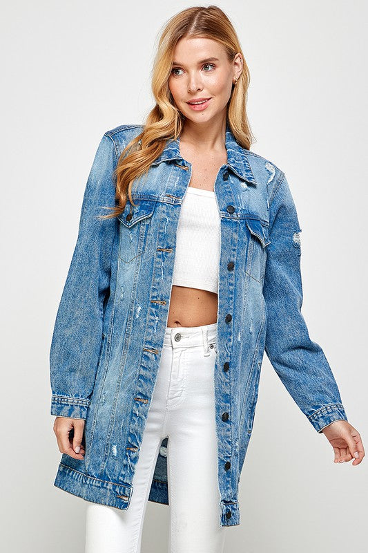 Women Denim 3/4 Quarter Distressed Washed Jackets | Zarnesh