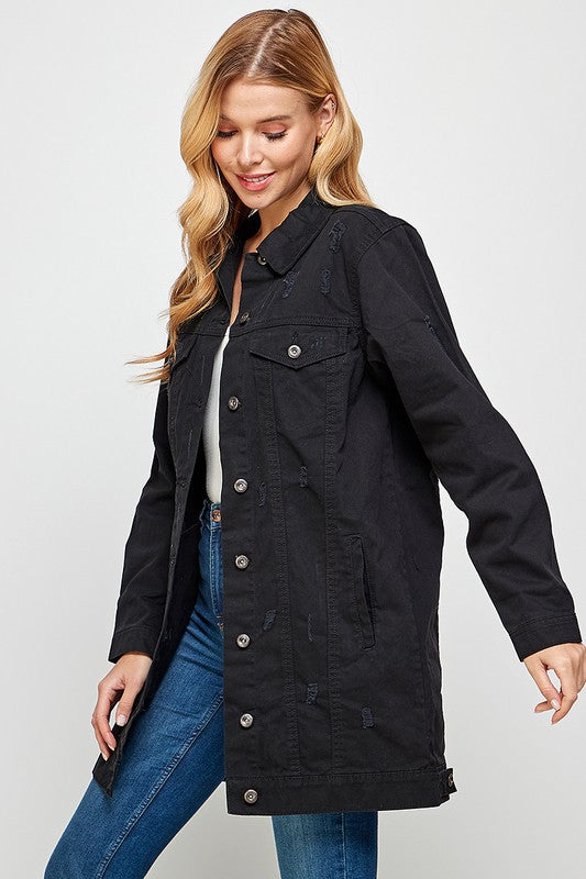 Women Denim 3/4 Quarter Distressed Washed Jackets | Zarnesh