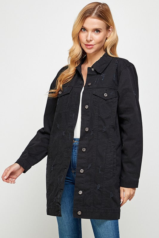 Women Denim 3/4 Quarter Distressed Washed Jackets | Zarnesh