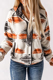 Women Western Aztec Snap Buttoned Side Pockets Fleece Jacket Zarnesh