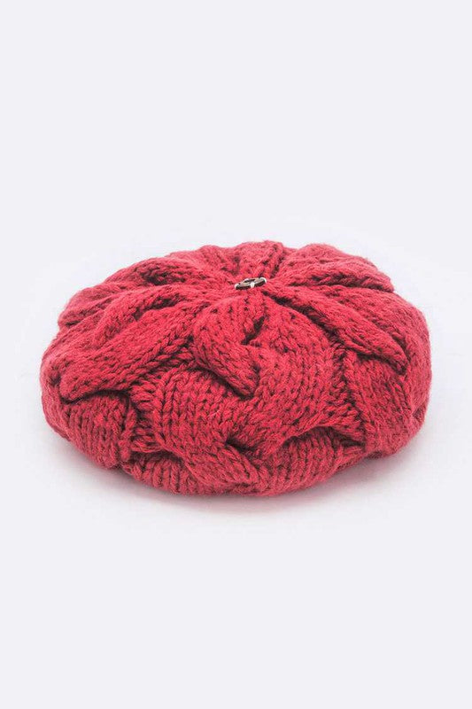 Women’s Large Fur Pom Cable Knit Beret Beanie | Zarnesh