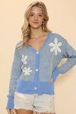 Women Retro Fit Button Woven Knitted Flower Intarsia Cardigan Zarnesh