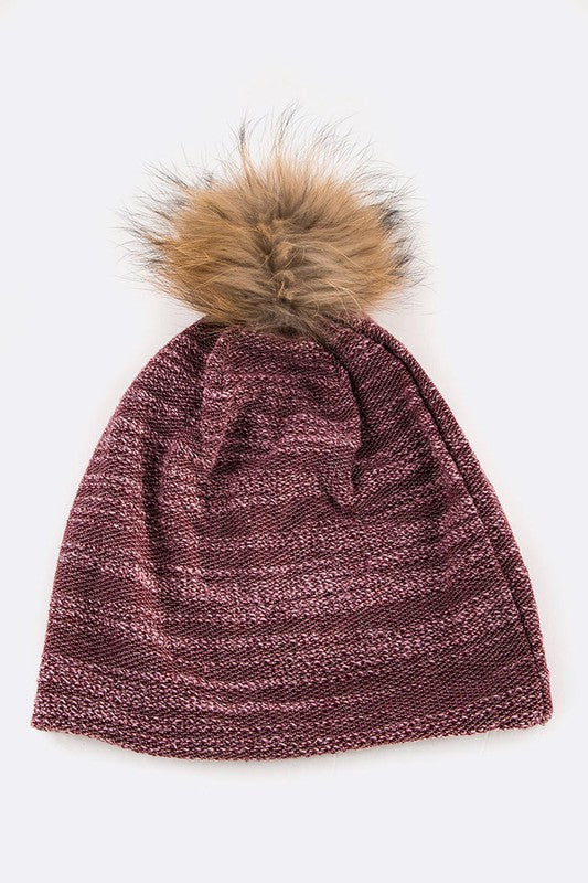 Women’s Faux Fur Pom Cotton Blend Slouchy Beanie | Zarnesh