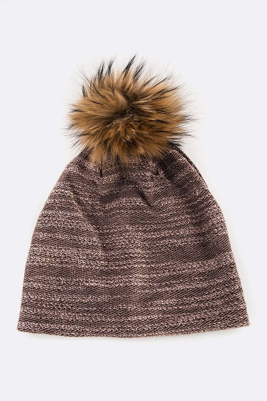 Women’s Faux Fur Pom Cotton Blend Slouchy Beanie | Zarnesh