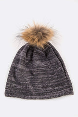 Women’s Faux Fur Pom Cotton Blend Slouchy Beanie | Zarnesh