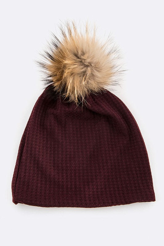 Women’s Faux Fur Pom Cotton Slouchy Beanie | Zarnesh