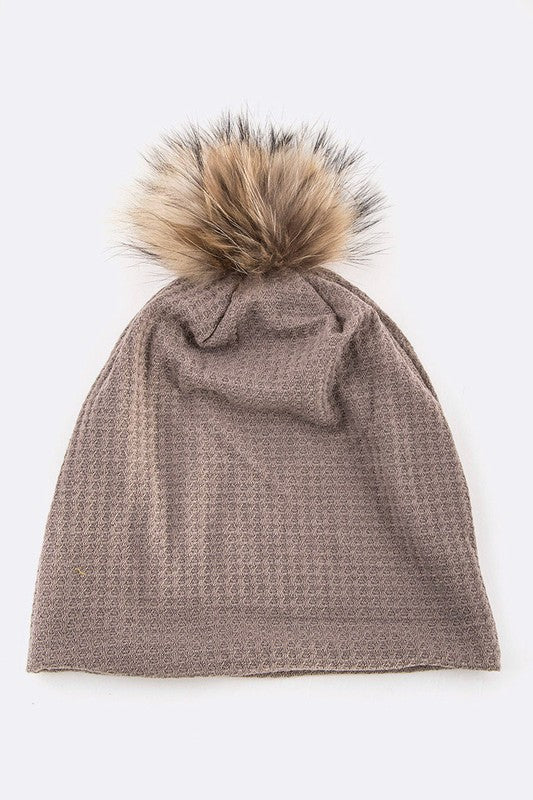 Women’s Faux Fur Pom Cotton Slouchy Beanie | Zarnesh