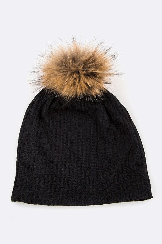 Women’s Faux Fur Pom Cotton Slouchy Beanie | Zarnesh