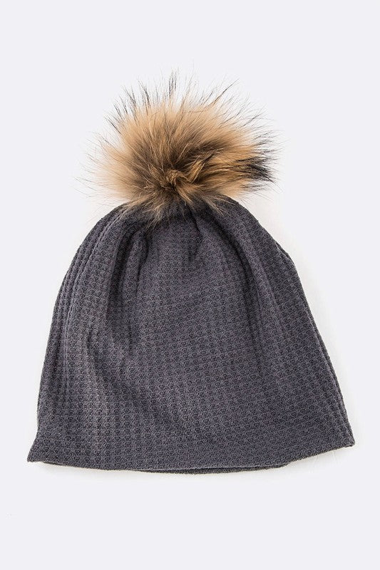 Women’s Faux Fur Pom Cotton Slouchy Beanie | Zarnesh