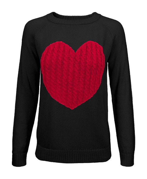 Women Love Heart Jacquard Round Neck Pullover Sweater | Zarnesh